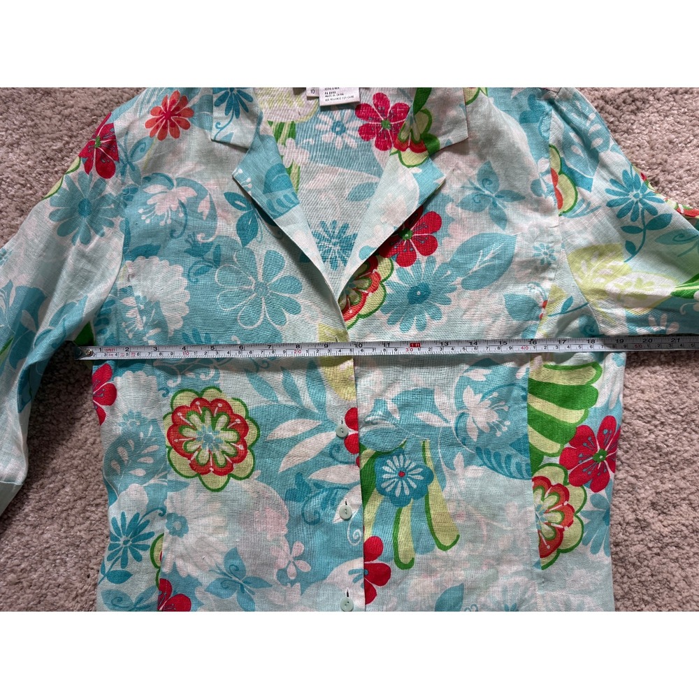 Carlisle 100% Linen Floral Blouse Relaxed Top Size 10 Coastal Cottagecore Preppy - Picture 6 of 9